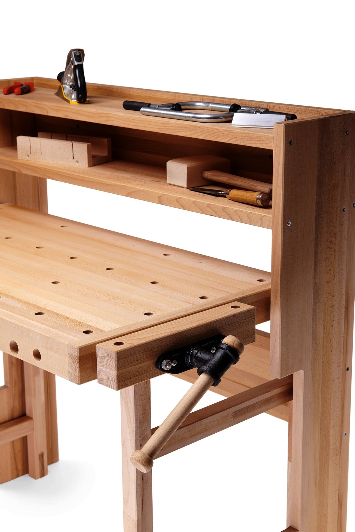 Close-up detail of RAMIA wall-mounted folding workbench